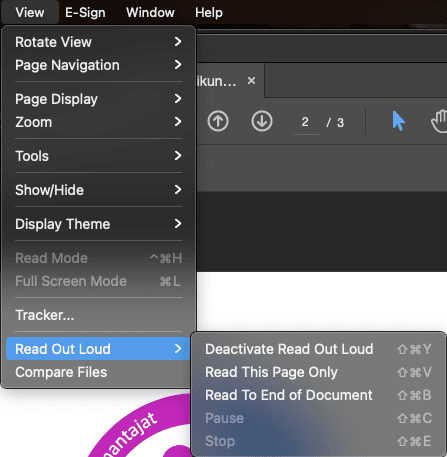 Aktivoi Mac OS:llä Adobe Acrobatin ääneen luku