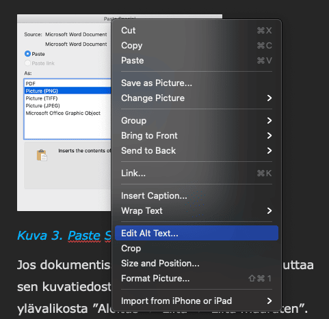 Muista merkitä alt text myös Microsoft Wordissa